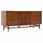 Broyhill Brasilia Mid Century Walnut and Brass 9-drawer Lowboy Dresser | Mid Century Modern Furniture - Mid Century Furniture Chicago Broyhill Brasilia Mid Century Walnut and Brass 9-drawer Lowboy Dresser
