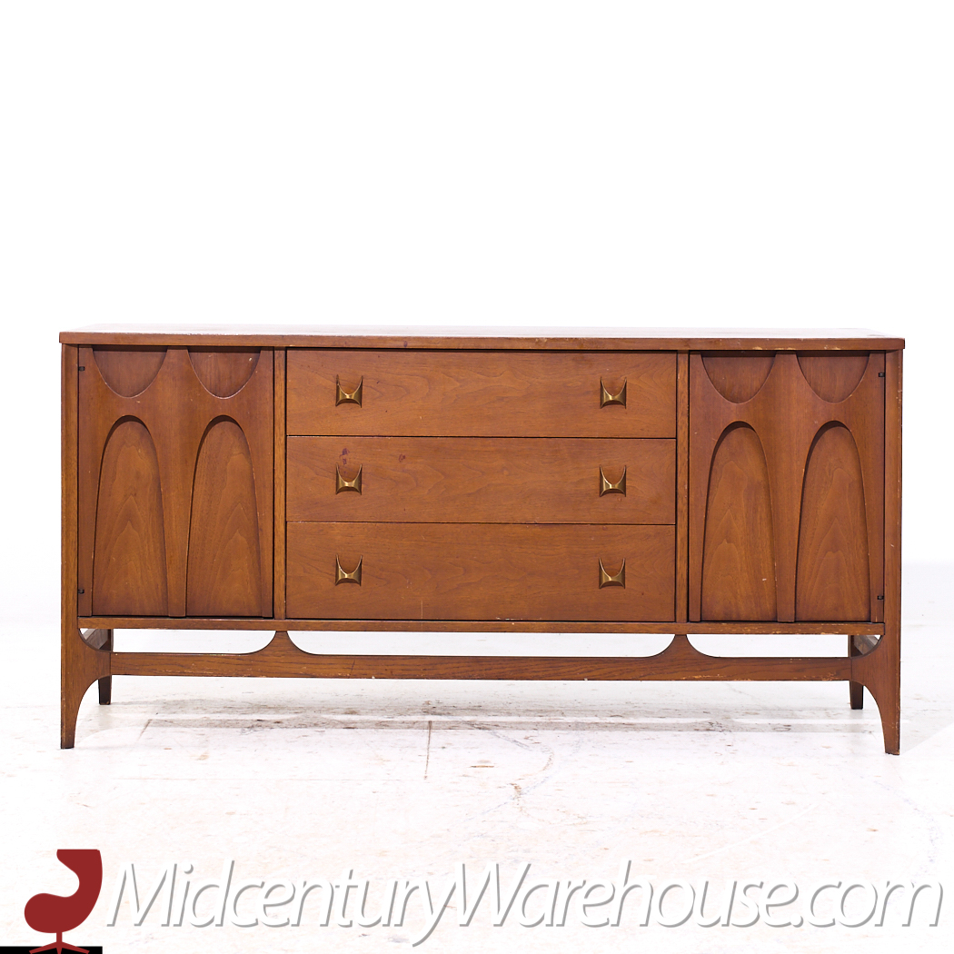 Broyhill Brasilia Mid Century Walnut and Brass Credenza