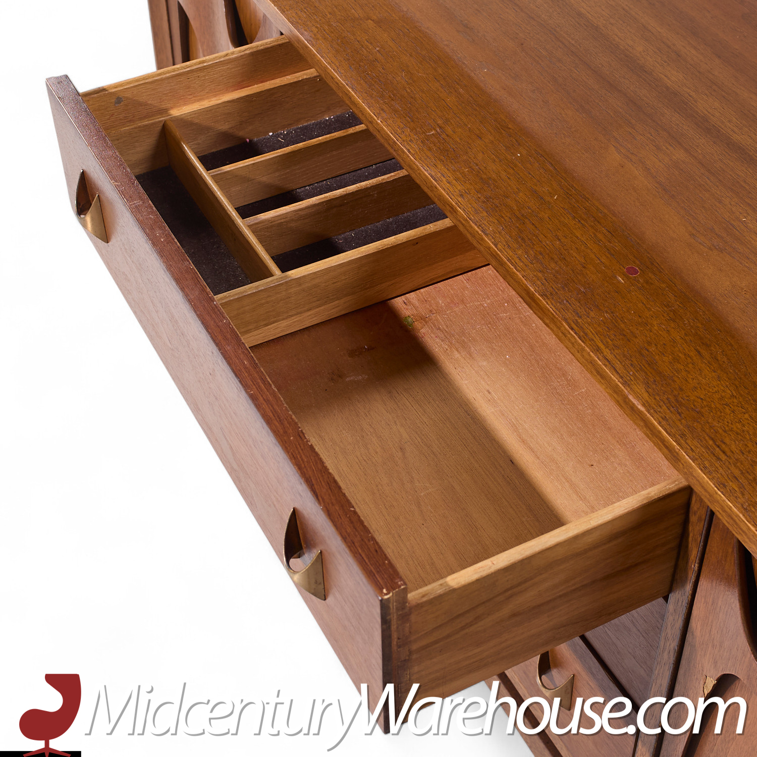 Broyhill Brasilia Mid Century Walnut and Brass Credenza