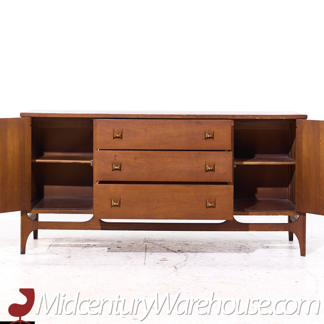 Broyhill Brasilia Mid Century Walnut and Brass Credenza