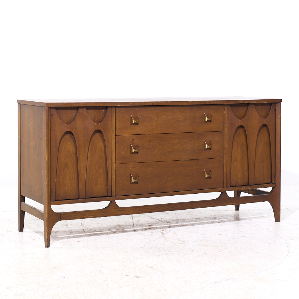 Broyhill Brasilia Mid Century Walnut and Brass Credenza