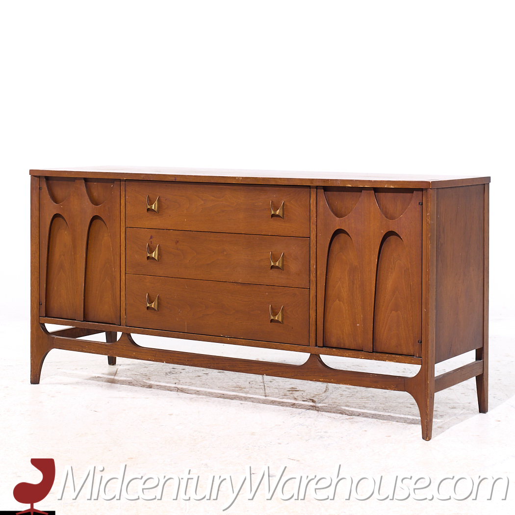 Broyhill Brasilia Mid Century Walnut and Brass Credenza