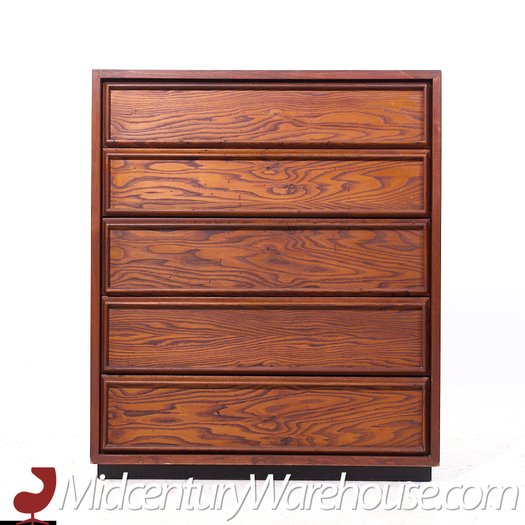 Dillingham Mid Century Pecky Cyprus 5 Drawer Dresser