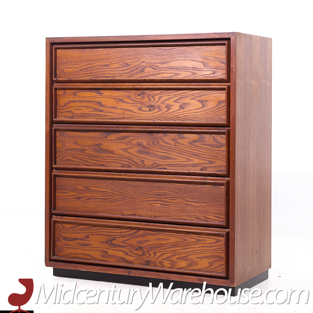 Dillingham Mid Century Pecky Cyprus 5 Drawer Dresser