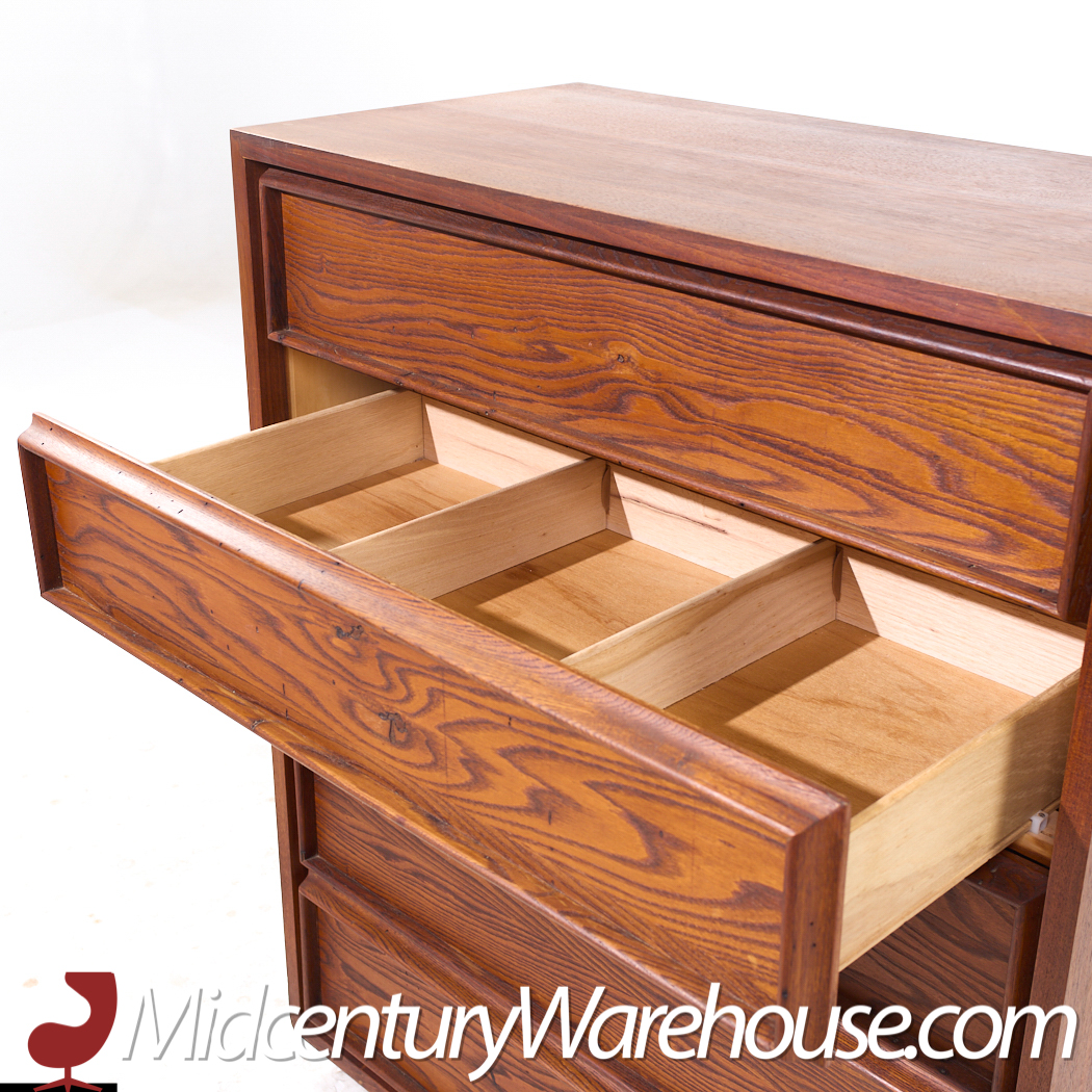 Dillingham Mid Century Pecky Cyprus 5 Drawer Dresser