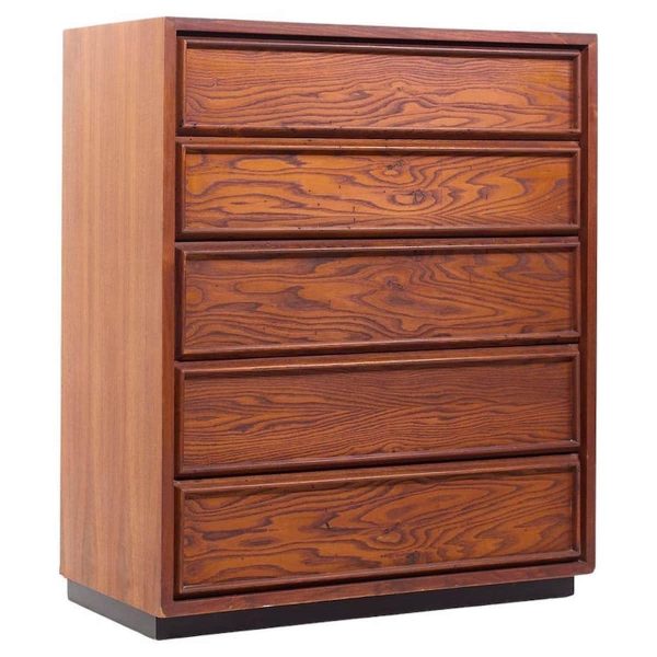 Dillingham Mid Century Pecky Cyprus 5 Drawer Dresser