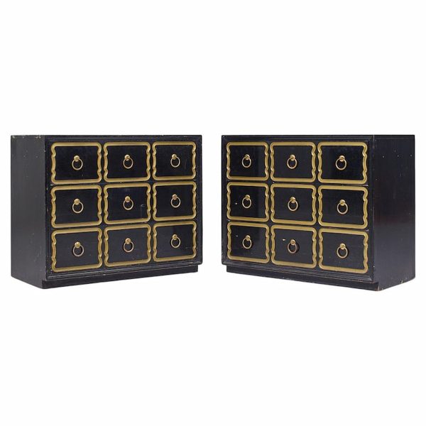 Dorothy Draper España Mid Century Black and Gold Chest Dressers - Pair