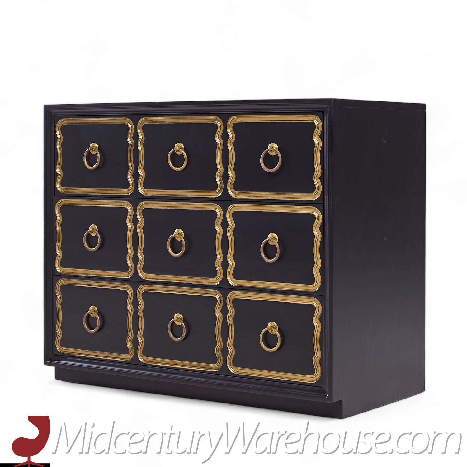Dorothy Draper España Mid Century Black and Gold Chest Dressers - Pair