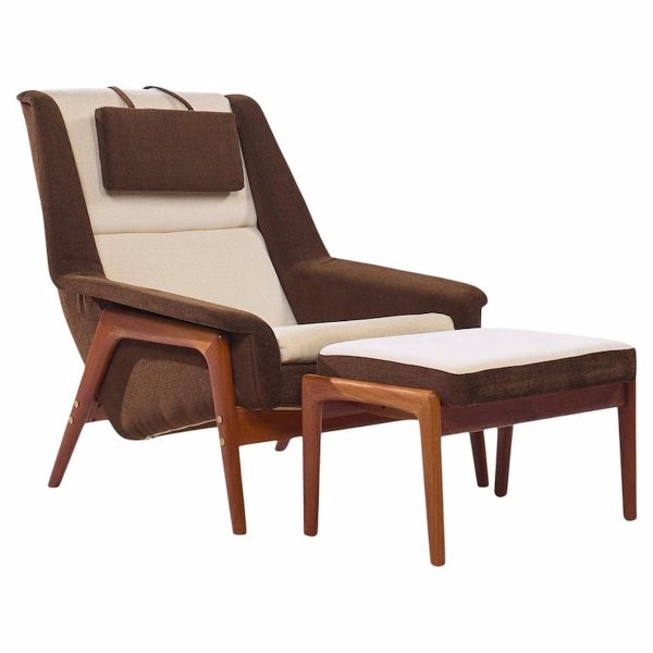 Folke Ohlsson for Dux Mid Century Swedish Profil Lounge Chair and Ottoman