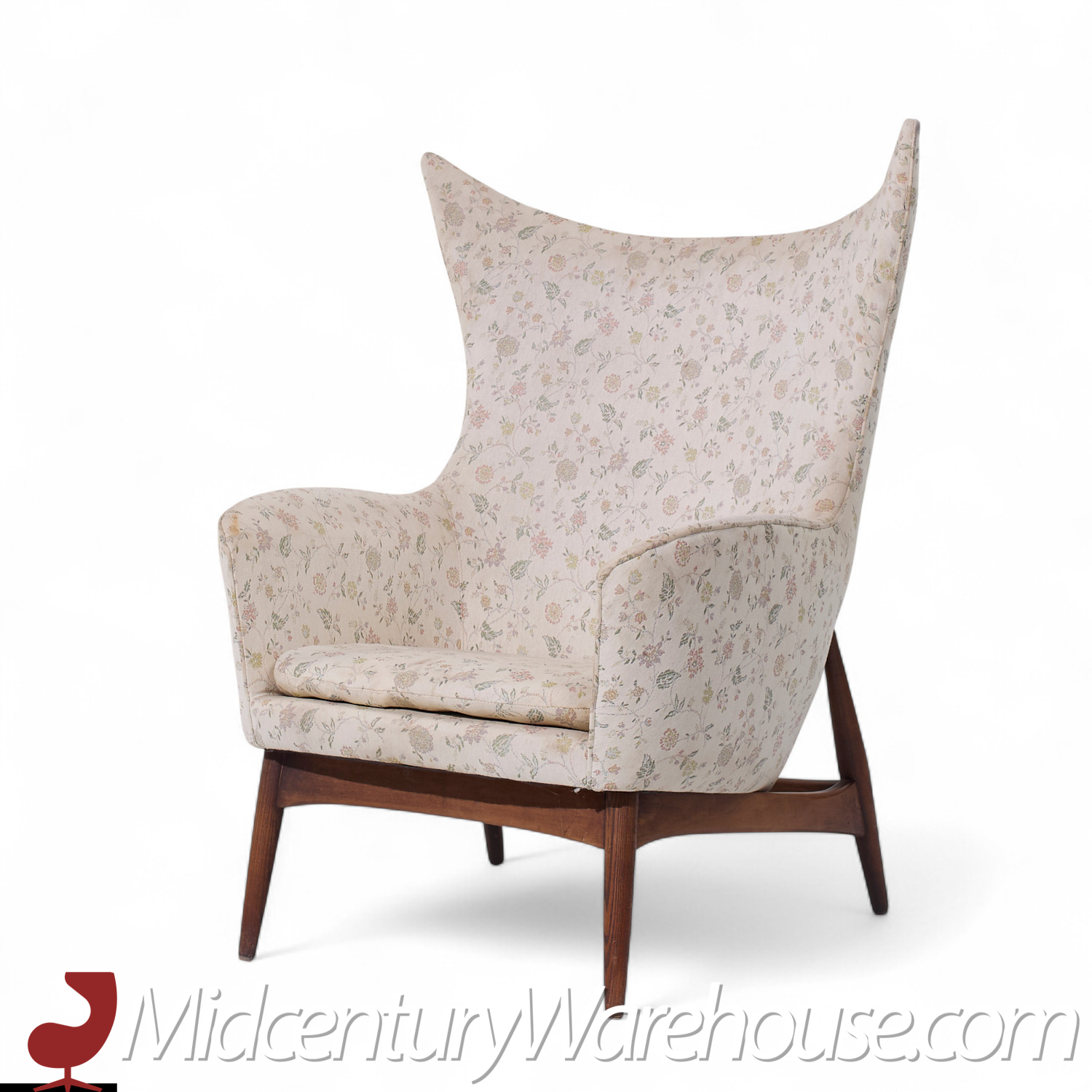 H.w. Klein for Bramin Møbler Model 207/5 Mid Century Danish Walnut Wing Chair