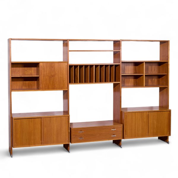 Hans Wegner for Ry Mobler Ry-100 Mid Century Danish Teak 3 Bay Modular Wall Unit