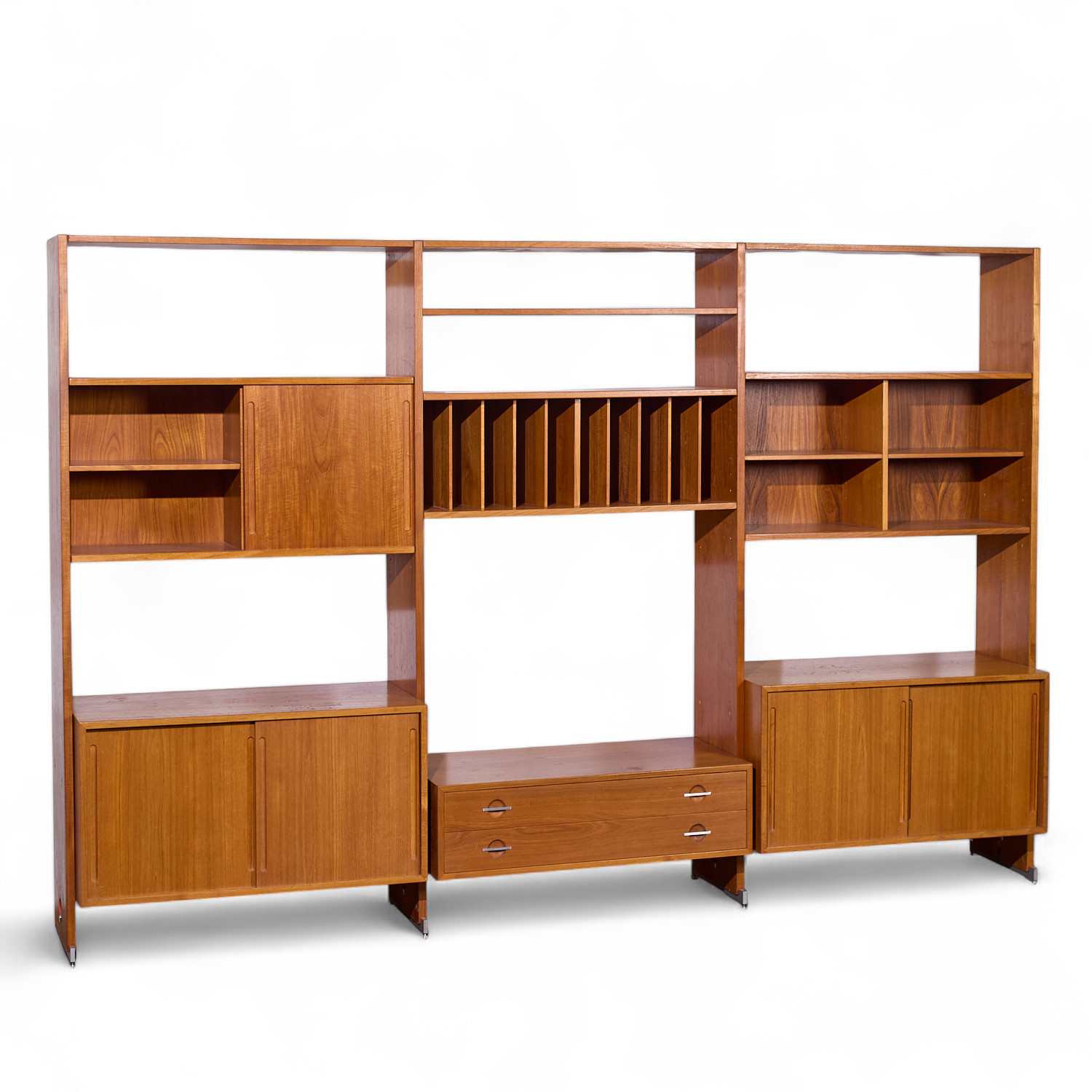 Hans Wegner for Ry Mobler Ry-100 Mid Century Danish Teak 3 Bay Modular Wall Unit