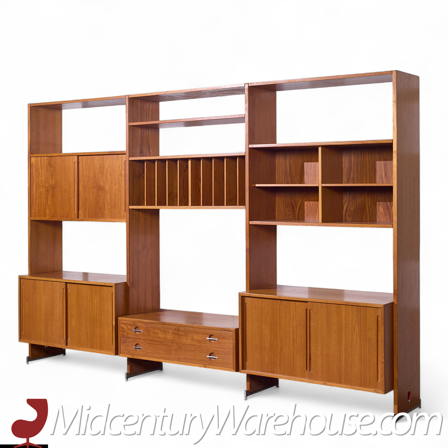 Hans Wegner for Ry Mobler Ry-100 Mid Century Danish Teak 3 Bay Modular Wall Unit