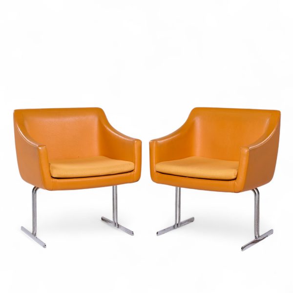 Hugh Acton for Vecta Mid Century Chrome Lounge Chairs - Pair