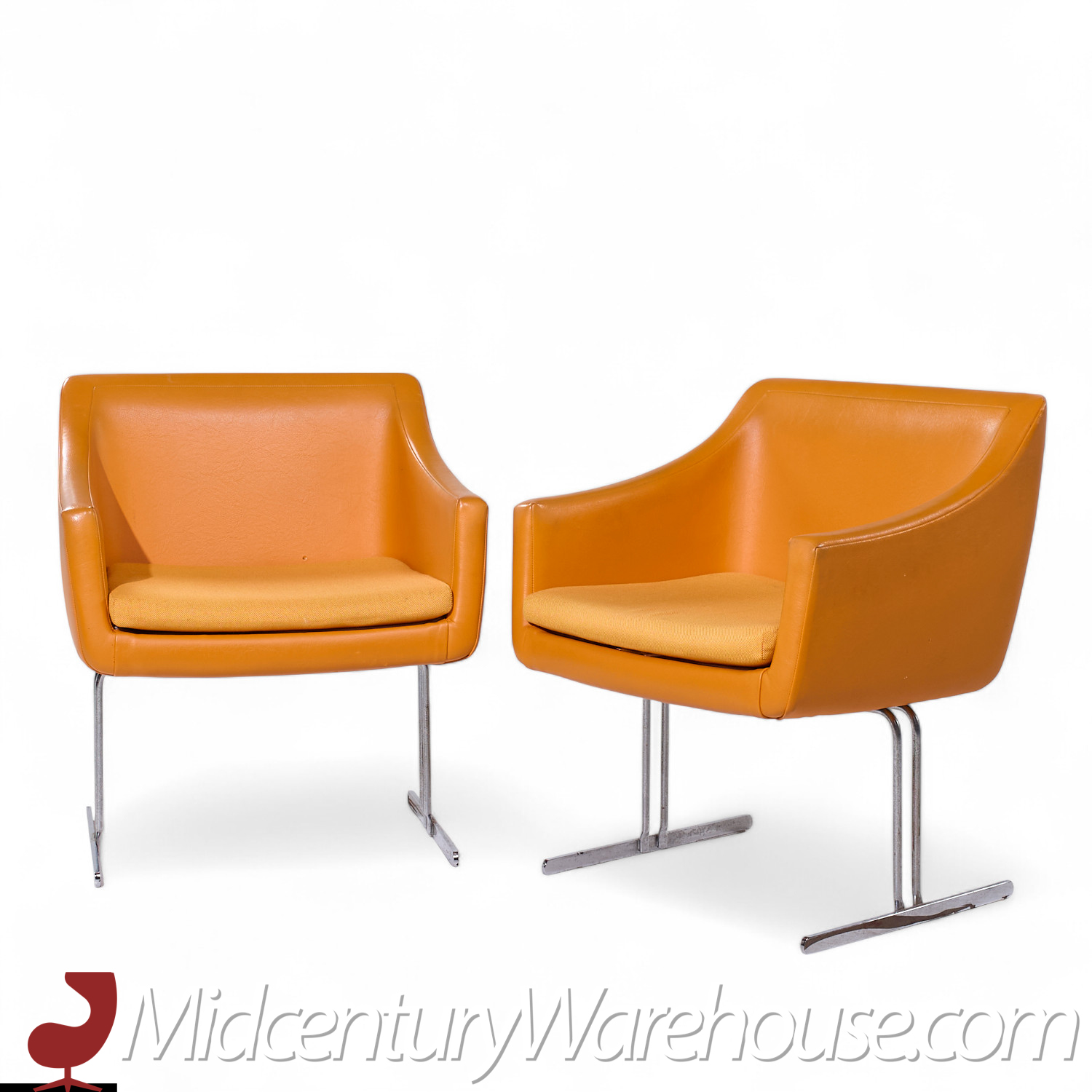 Hugh Acton for Vecta Mid Century Chrome Lounge Chairs - Pair