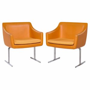hugh acton for vecta mid century chrome lounge chairs - pair