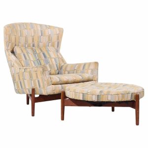 Jens Risom for Jens Risom Design Mid Century Walnut Big Chair and Ottoman