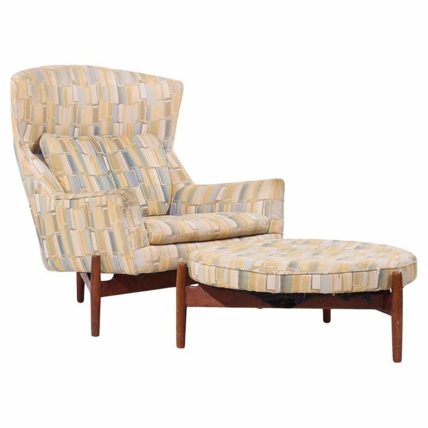 Jens Risom for Jens Risom Design Mid Century Walnut Big Chair and Ottoman