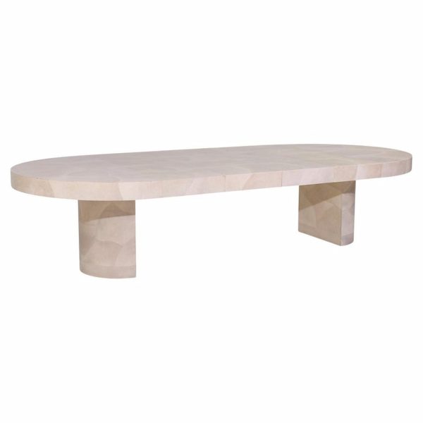 Karl Springer Style Mid Century Faux Goatskin Expanding Dining Table with 4 Leaves