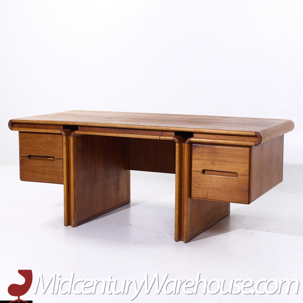 Lou Hodges for Creative Crafts Mid Century Curved Walnut Executive Desk