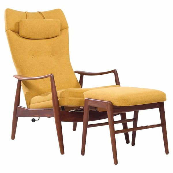 Madsen & Schubell Ms20 Mid Century Danish Teak Reclining Lounge Chair and Ottoman