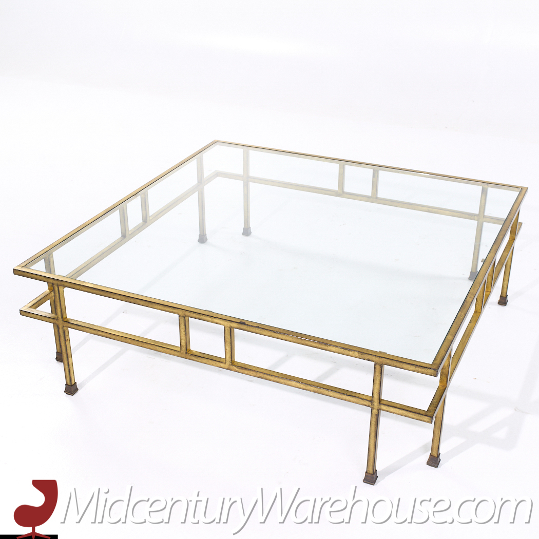 Maison Jansen Style Mid Century Large Italian Brass and Glass Coffee Table