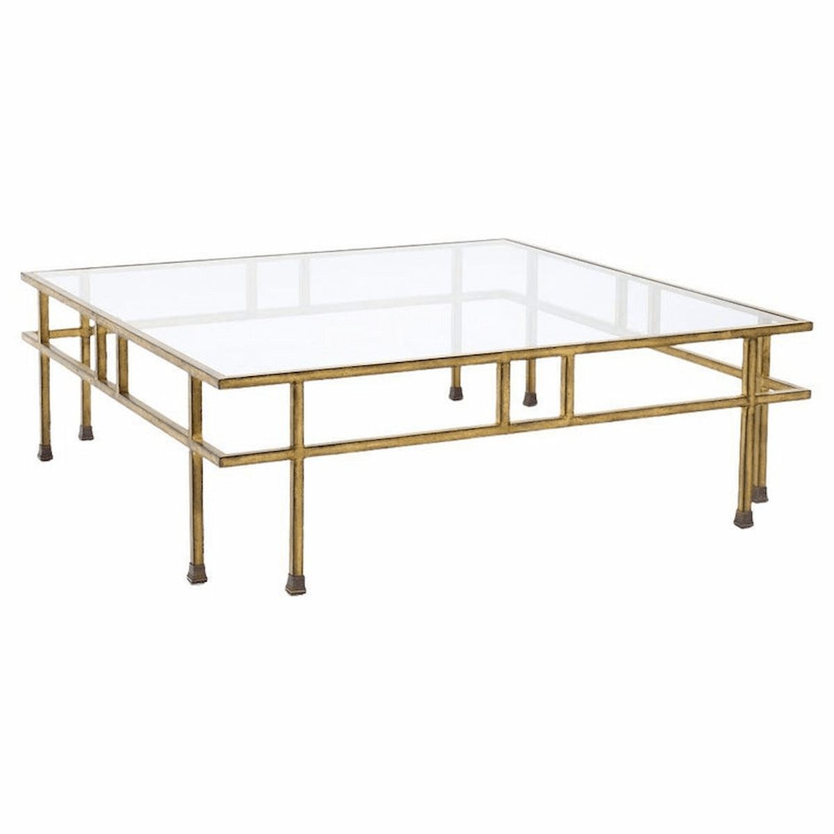 Maison Jansen Style Mid Century Large Italian Brass and Glass Coffee Table
