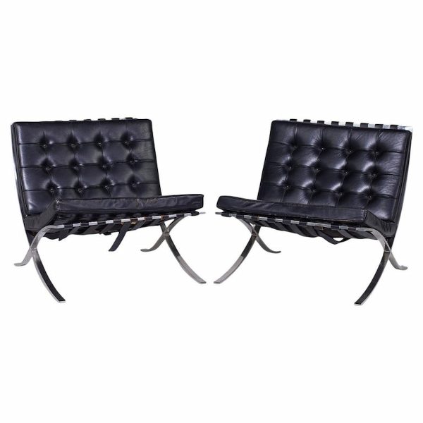 Mies Van Der Rohe for Knoll Barcelona Mid Century Lounge Chairs - Pair