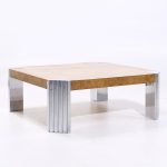 Milo Baughman Style Mid Century Burlwood and Chrome Coffee Table | Mid Century Modern Furniture - Mid Century Furniture Chicago Milo Baughman Style Mid Century Burlwood and Chrome Coffee Table