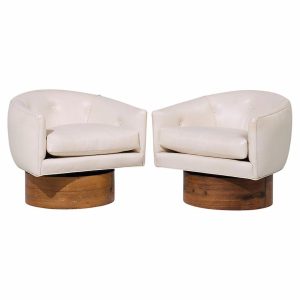 milo baughman for thayer coggin mid century rosewood swivel lounge chairs - pair
