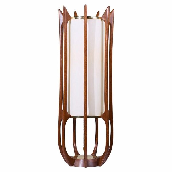 modeline model 635 mid century sculptured walnut and brass table lamp