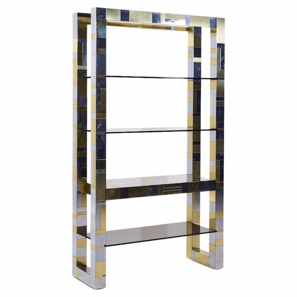 Paul Evans Cityscape Mid Century Brass and Chrome Freestanding Bookcase