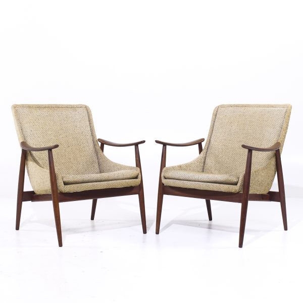 Peter Hvidt Style Mid Century Danish Teak Lounge Chairs - Pair