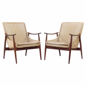 peter hvidt style mid century danish teak lounge chairs - pair