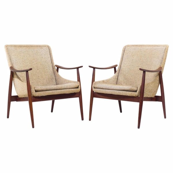 Peter Hvidt Style Mid Century Danish Teak Lounge Chairs - Pair