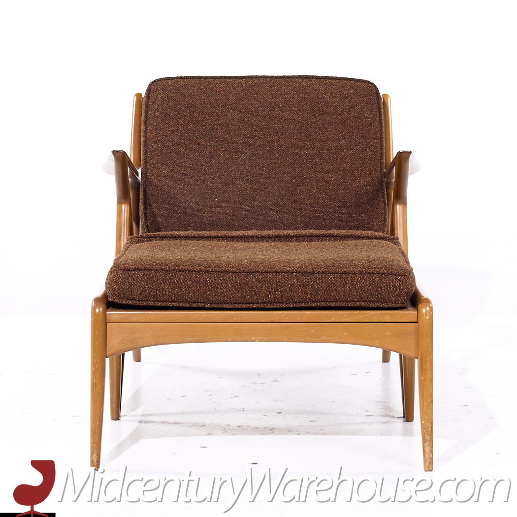 Poul Jensen for Selig Mid Century Walnut Z Lounge Chairs and Ottoman