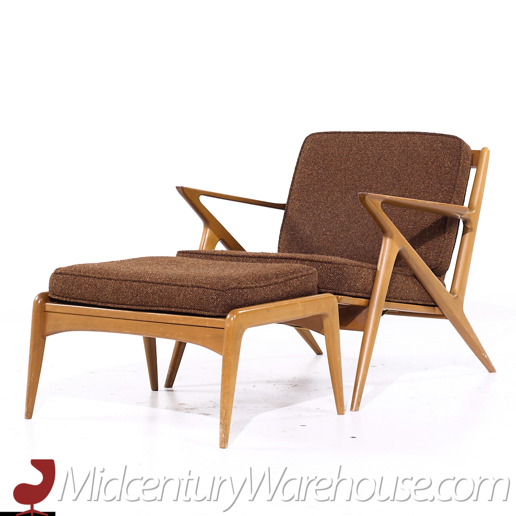 Poul Jensen for Selig Mid Century Walnut Z Lounge Chairs and Ottoman