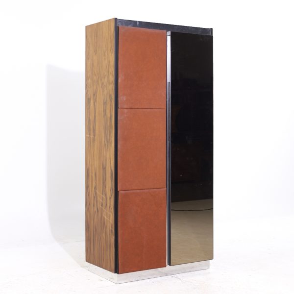 Pulaski Mid Century Rosewood, Leather and Chrome Armoire Dresser