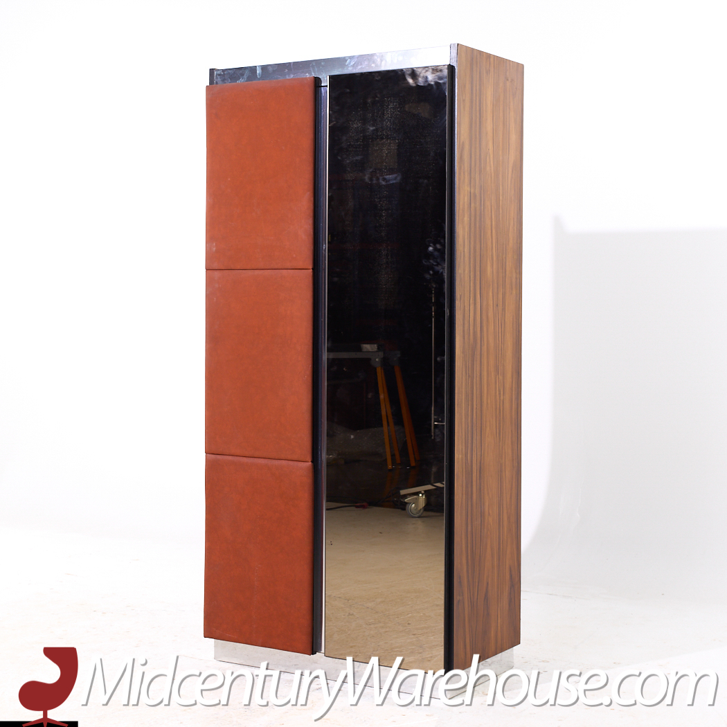 Pulaski Mid Century Rosewood, Leather and Chrome Armoire Dresser