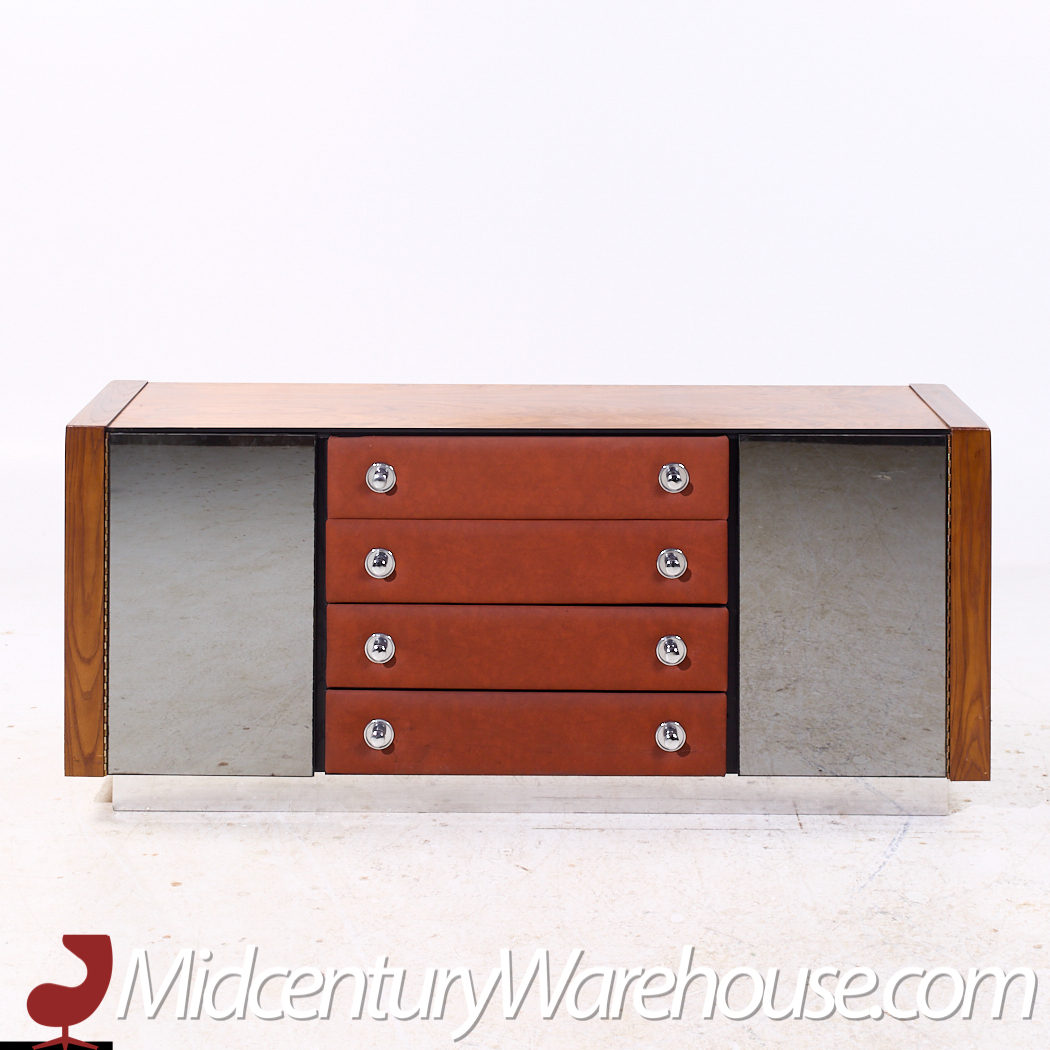 Pulaski Mid Century Rosewood, Leather and Chrome Lowboy Dresser