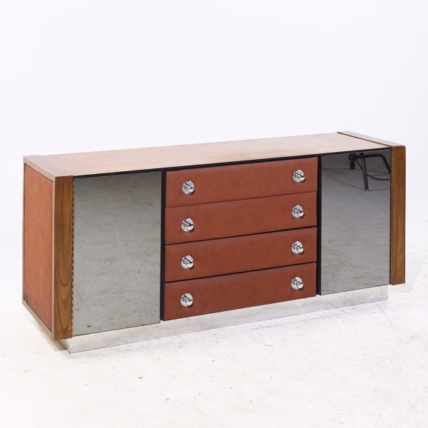 Pulaski Mid Century Rosewood, Leather and Chrome Lowboy Dresser