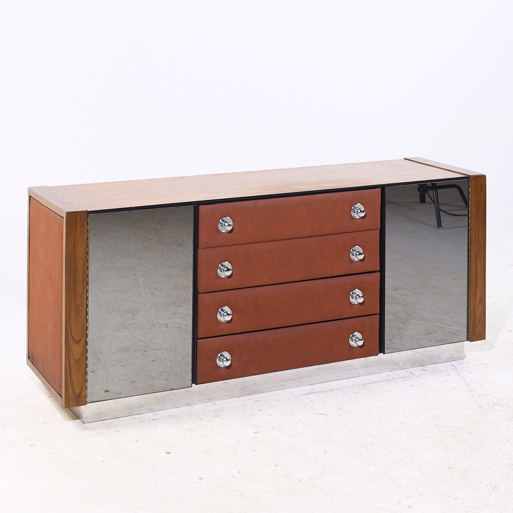 Pulaski Mid Century Rosewood, Leather and Chrome Lowboy Dresser
