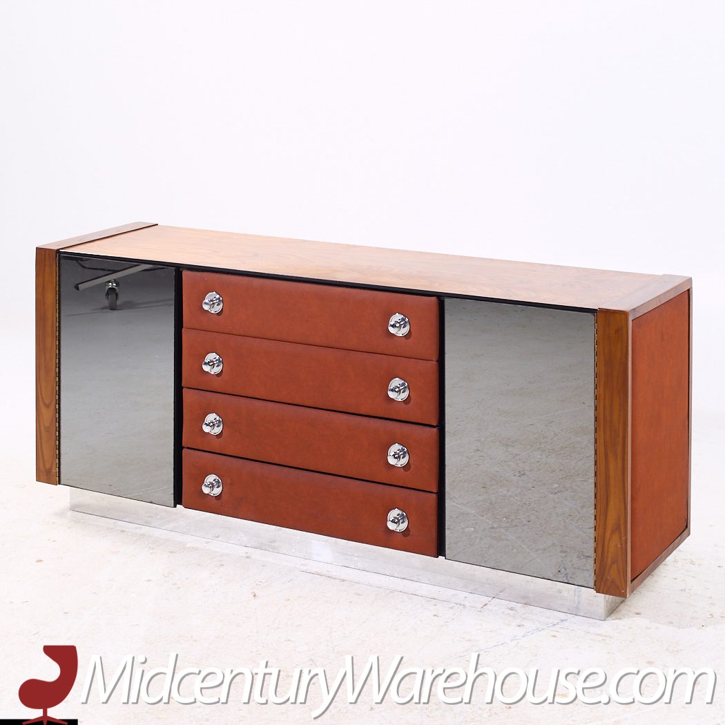 Pulaski Mid Century Rosewood, Leather and Chrome Lowboy Dresser