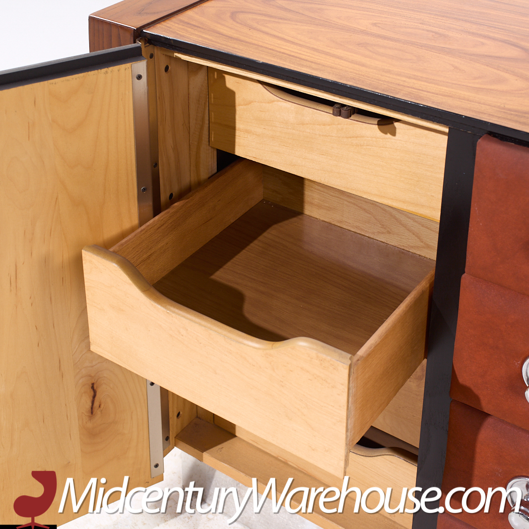 Pulaski Mid Century Rosewood, Leather and Chrome Lowboy Dresser