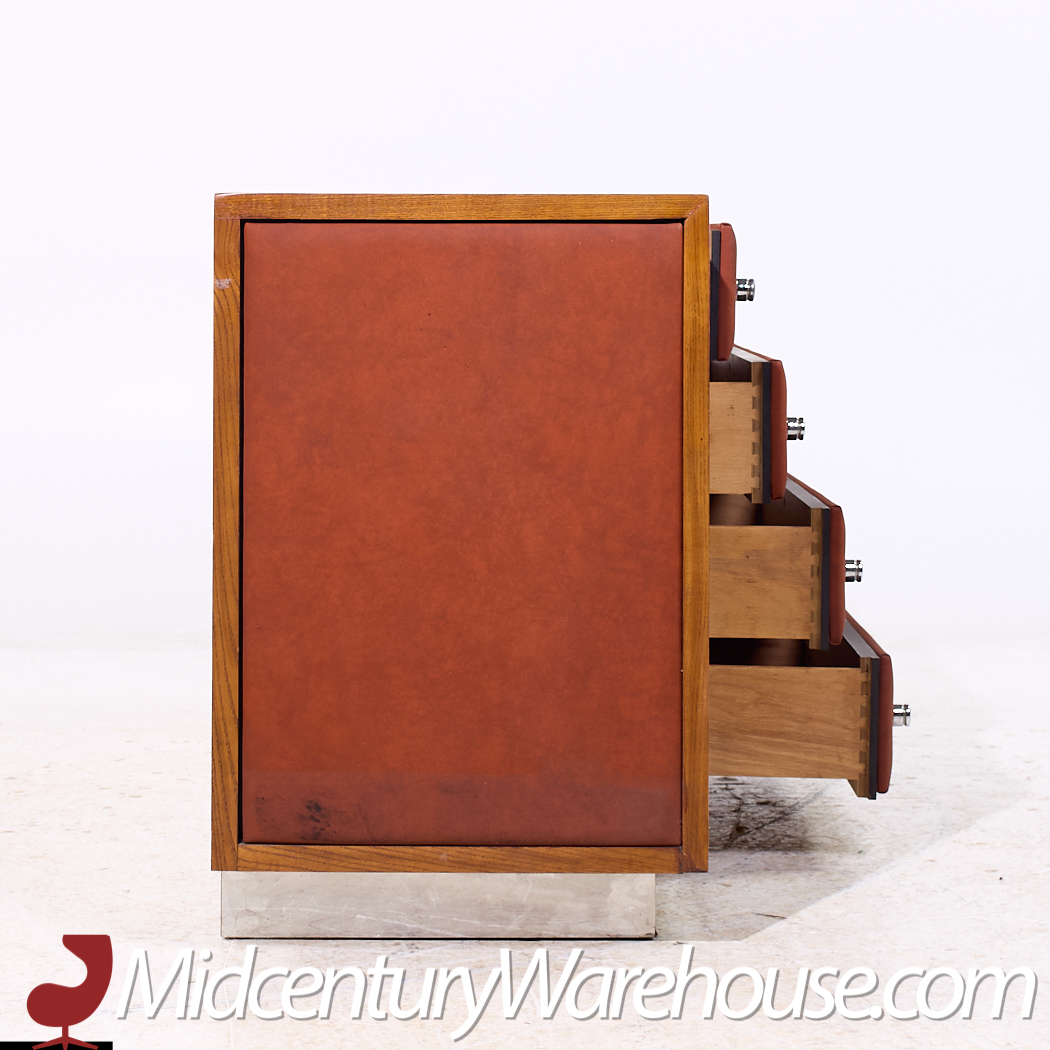 Pulaski Mid Century Rosewood, Leather and Chrome Lowboy Dresser