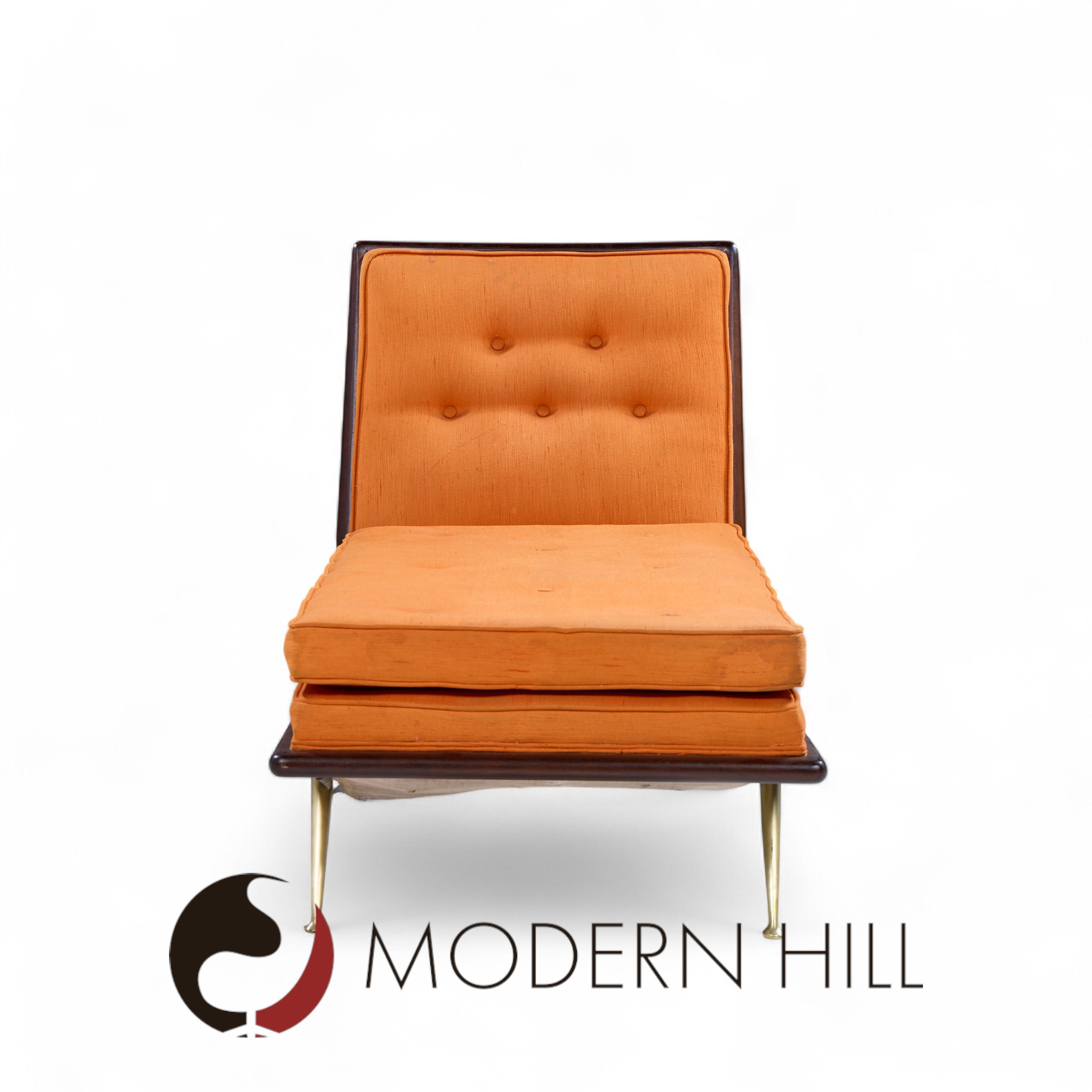 Robsjohn Gibbings for Widdicomb Mid Century Brass and Mahogany Chaise Lounge Chair