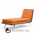 Robsjohn Gibbings for Widdicomb Mid Century Brass and Mahogany Chaise Lounge Chair