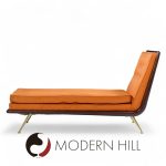 Robsjohn Gibbings for Widdicomb Mid Century Brass and Mahogany Chaise Lounge Chair