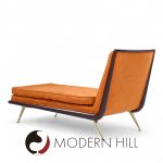 Robsjohn Gibbings for Widdicomb Mid Century Brass and Mahogany Chaise Lounge Chair