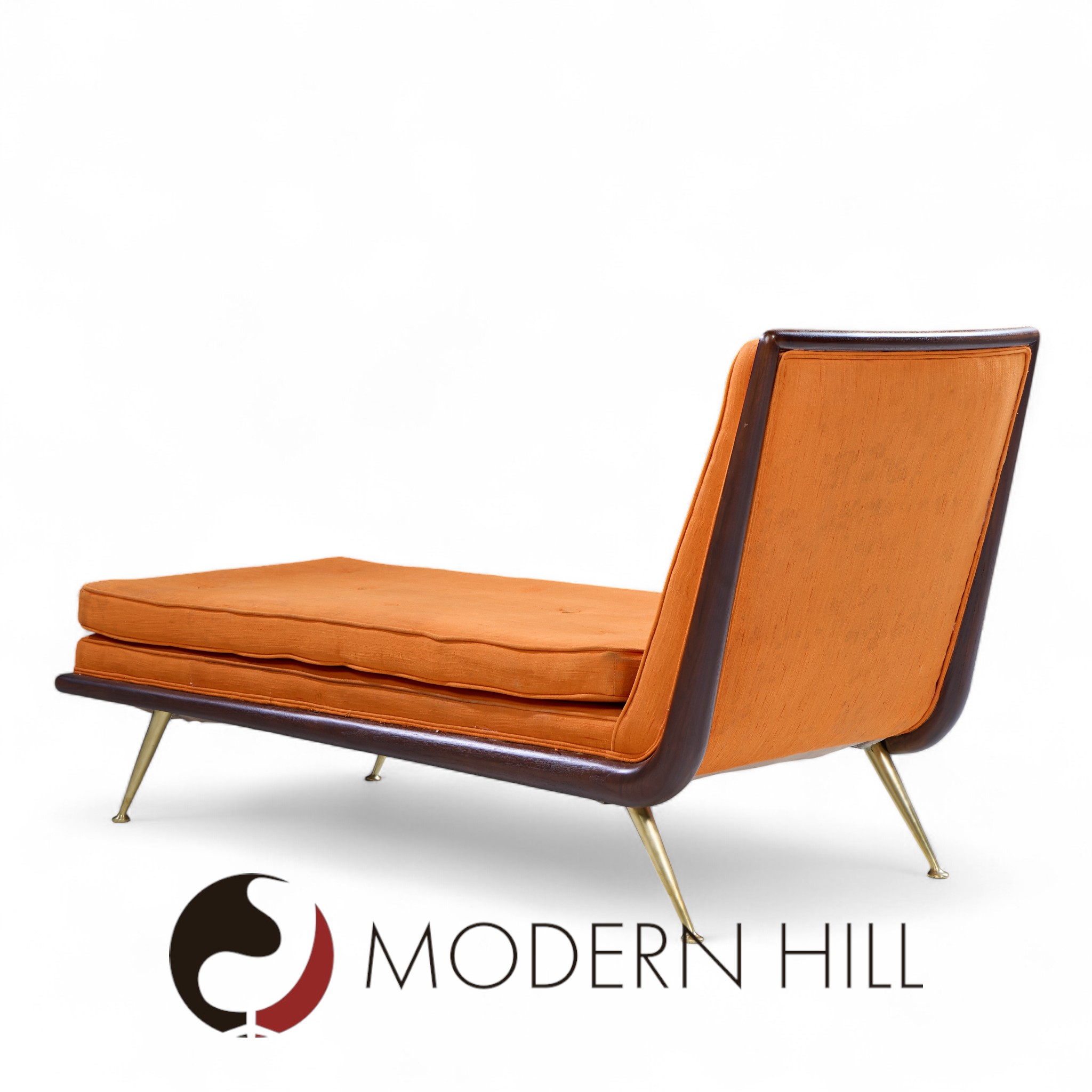 Robsjohn Gibbings for Widdicomb Mid Century Brass and Mahogany Chaise Lounge Chair